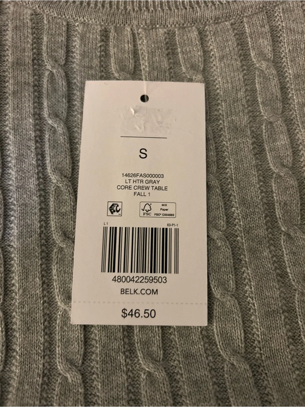Kim Rogers Light Gray Cable-Knit Crewneck Sweater